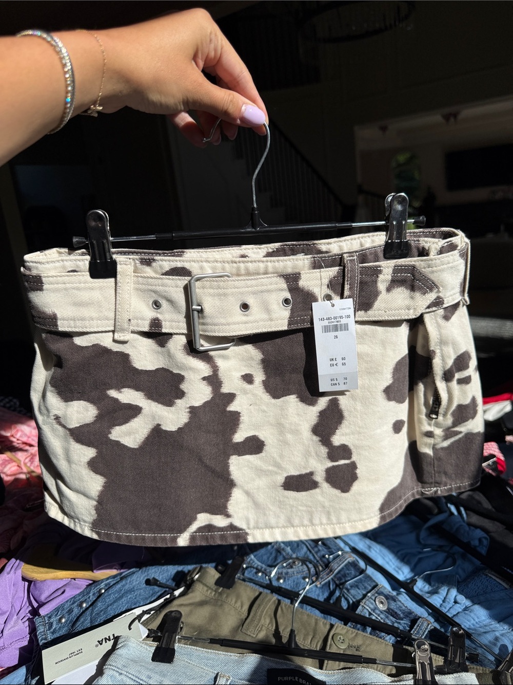 Abercrombie & Fitch Brown and Cream Cow Print Mini Skirt with Belt